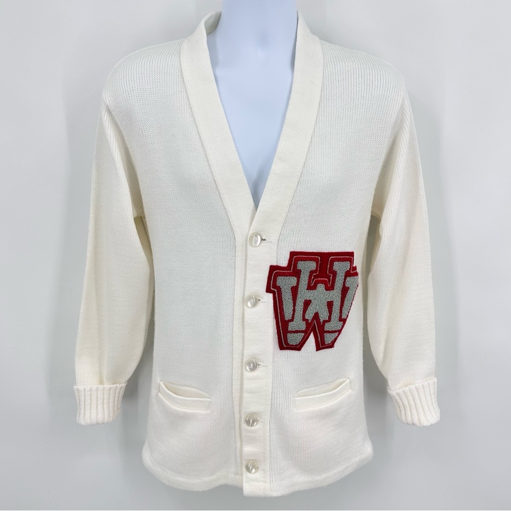Vintage Letterman Sweater Cardigan Academia Ivory Size 34
